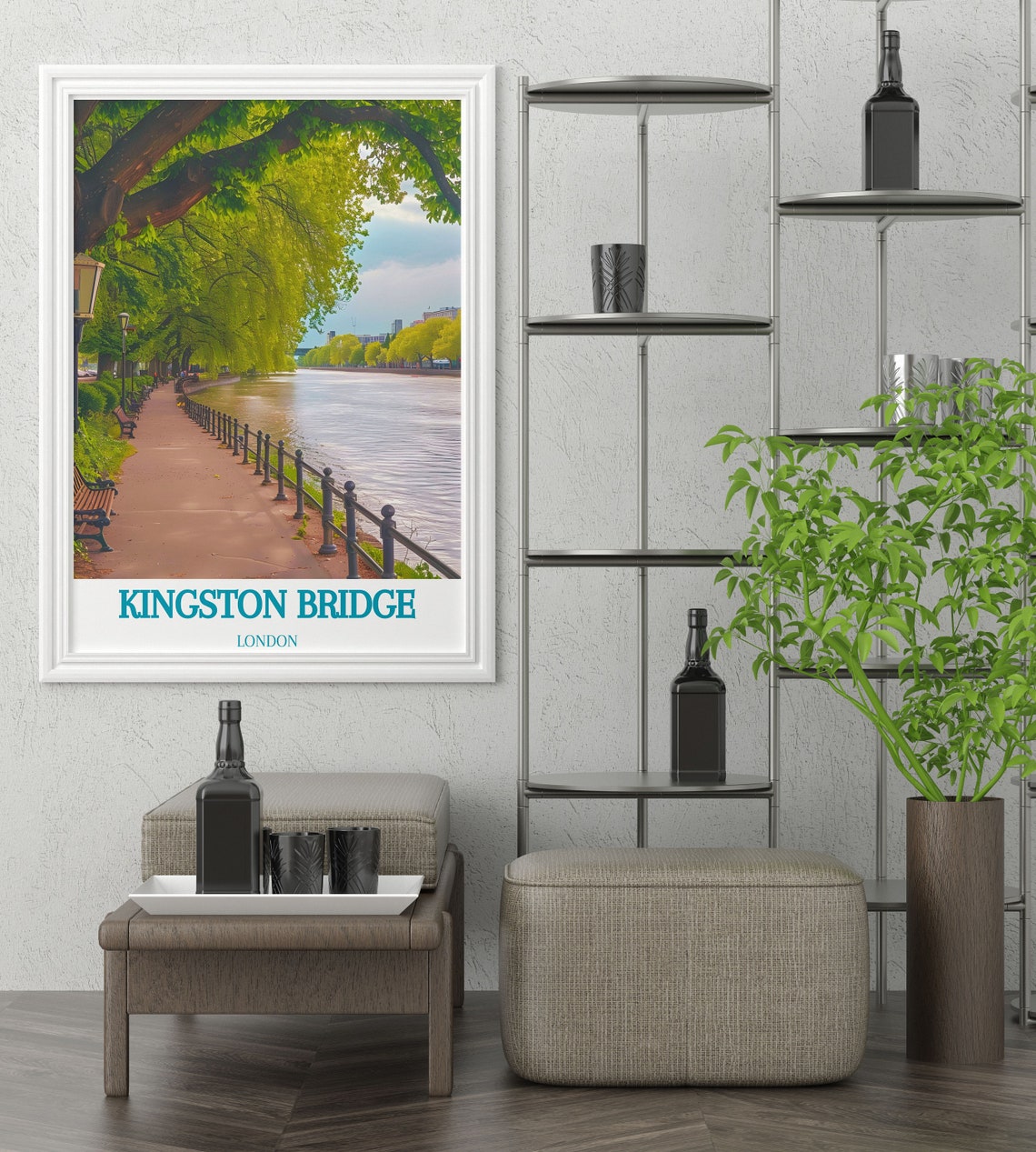Kingston Bridge London Riverside Promenade Tree Lined Poster - Image 3