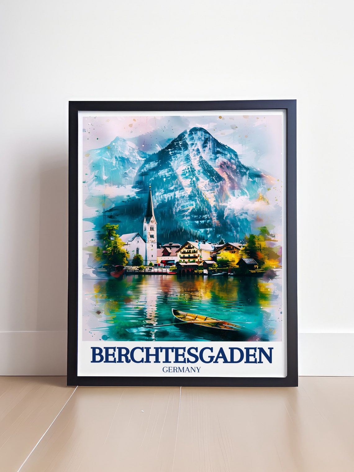 Berchtesgaden Germany Ramsau Lake Watercolor Mountain Travel Poster - Image 4