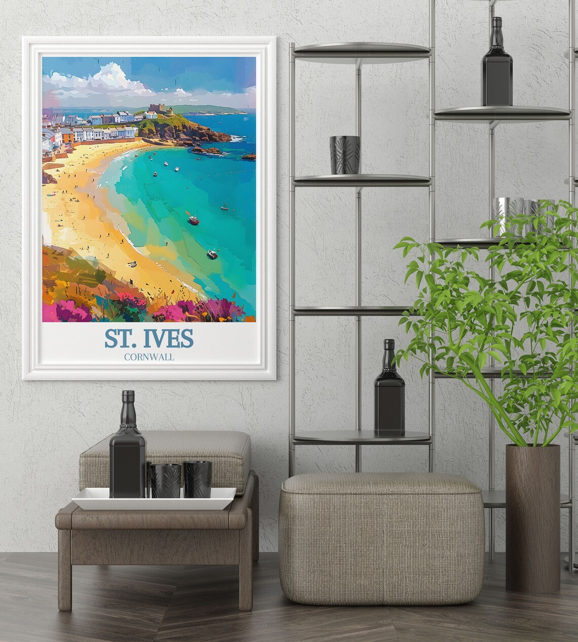 St Ives Cornwall Porthmeor Beach Golden Sand Boats Summer Poster - Image 2