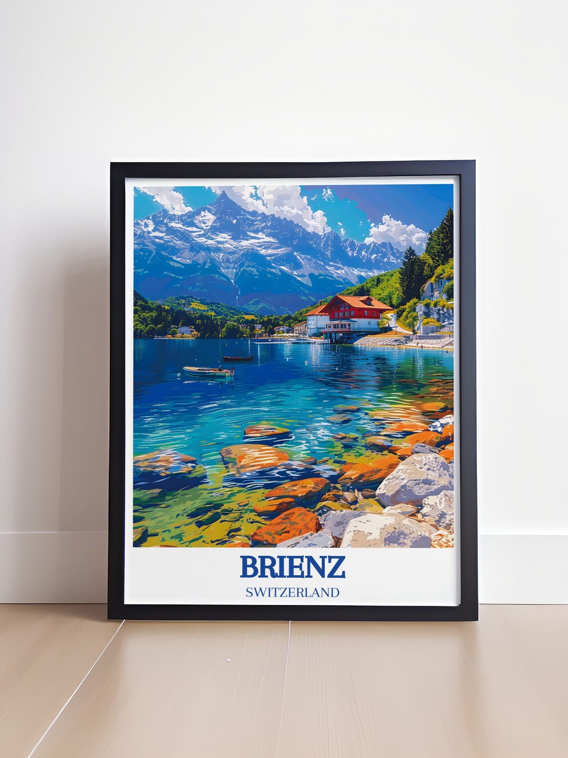 Brienz Switzerland Alpine Lake Red Boathouse Mountains Poster - Image 4