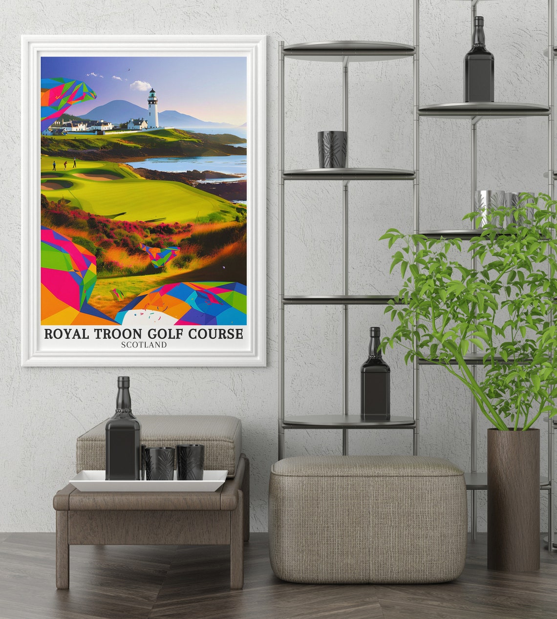 Royal Troon Golf Course Lighthouse Coastal Geometric Art Poster - Image 2