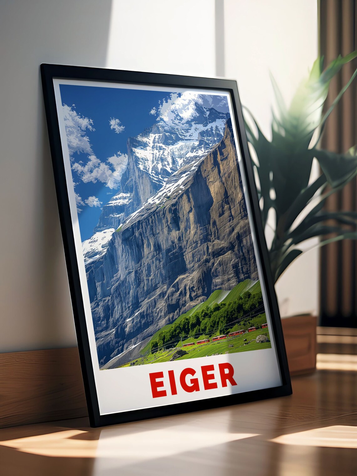 Eiger North Face Snow Cliffs Red Train Switzerland Alpine Poster Mountains - Image 2