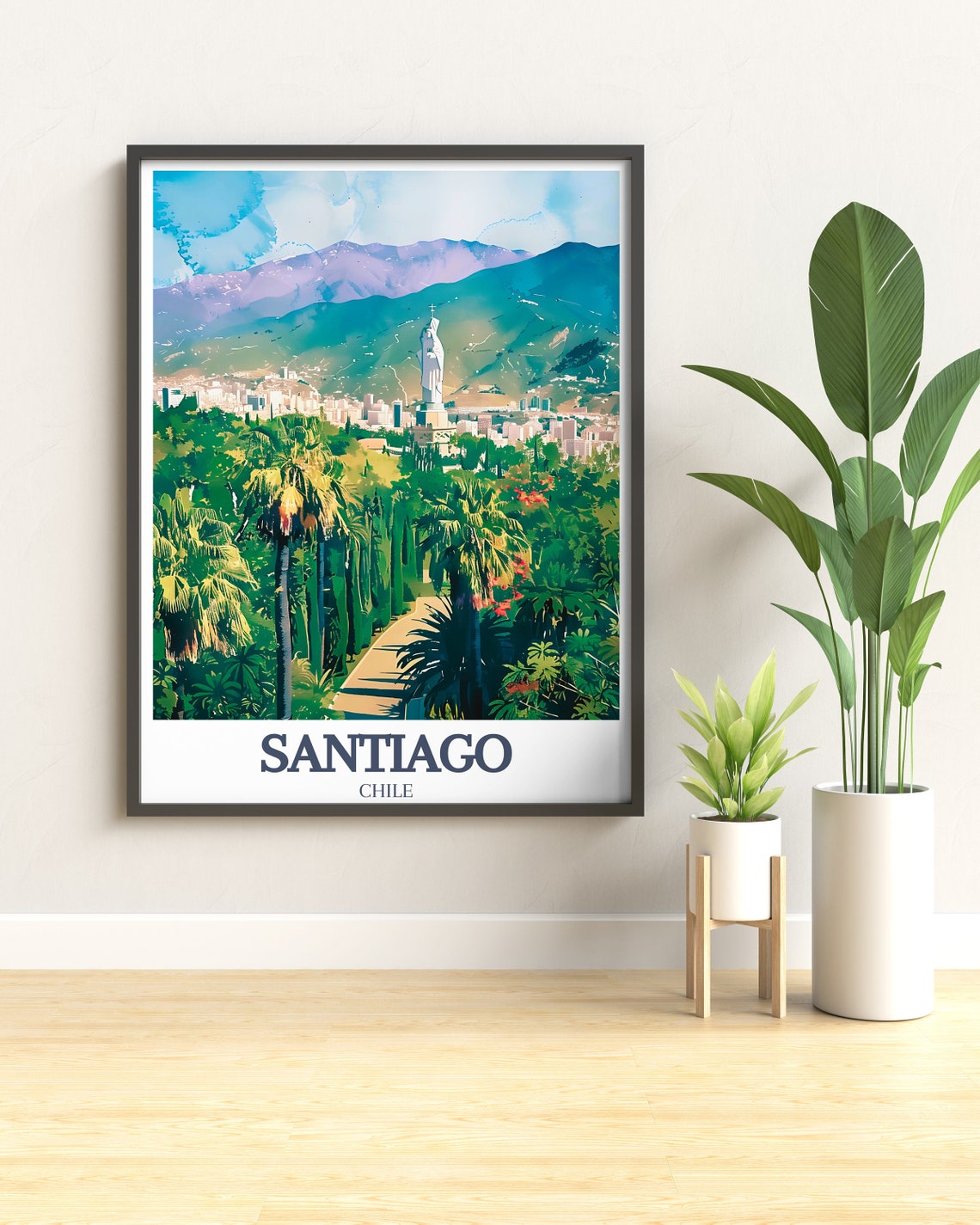 Santiago Travel Poster Cerro San Cristbal Statue Of The Virgin Mary Wall Art Cerro San Cristbal Statue Of The Virgin Mary Poster - Image 3