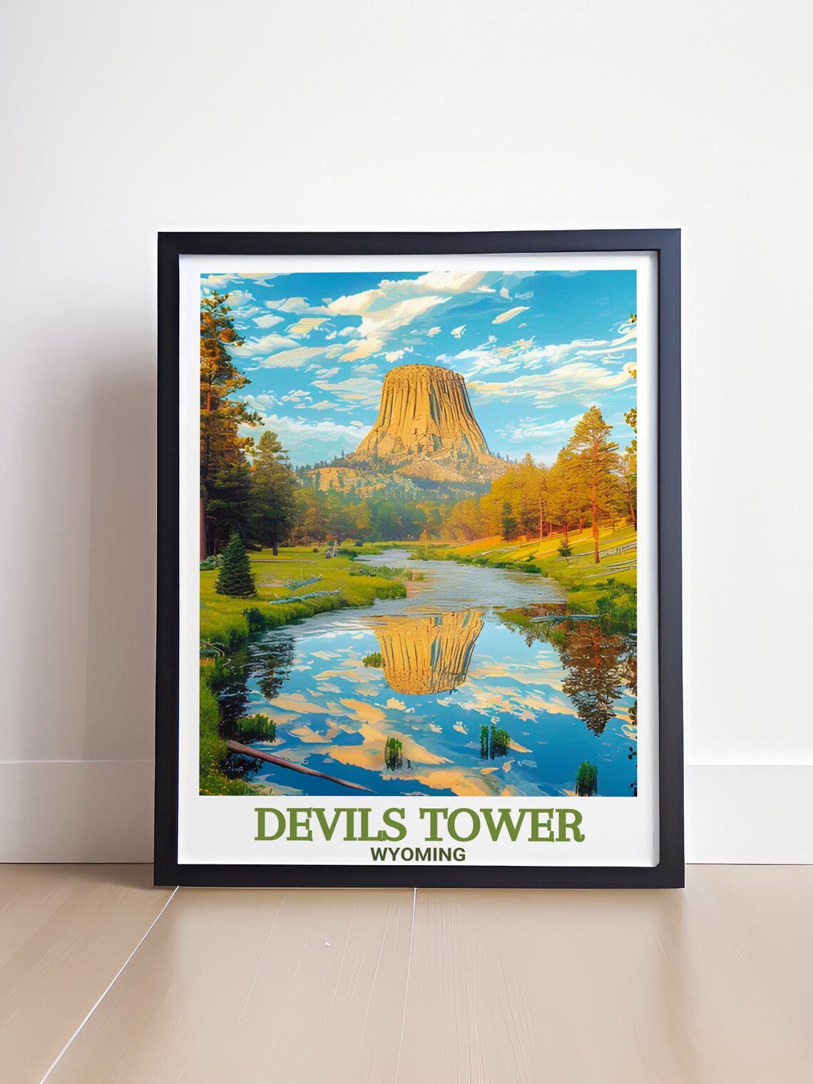 Devils Tower Wyoming River Reflection Golden Hour Travel Poster - Image 4