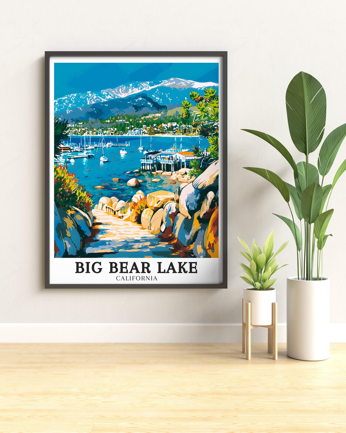 Big Bear Lake California Marina Sailboats Rocky Shore Steps Art Poster - Image 3