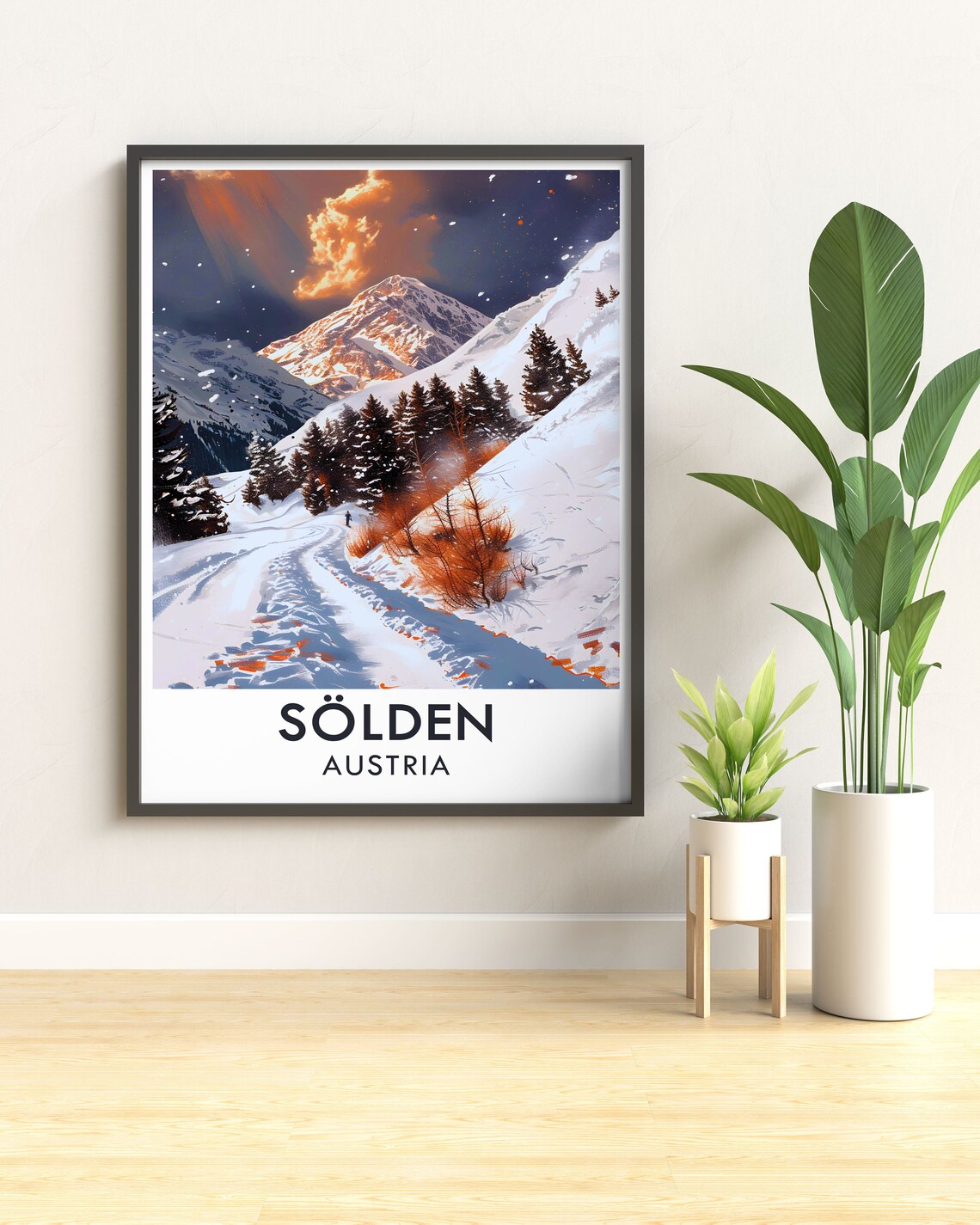 Solden Austria Snowy Alpine Slopes Sunset Winter Mountain Poster - Image 2