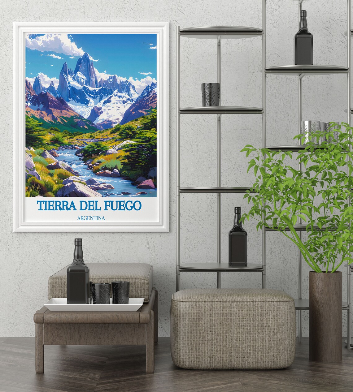 Tierra del Fuego Argentina Jagged Peaks River Valley Scene Poster - Image 3
