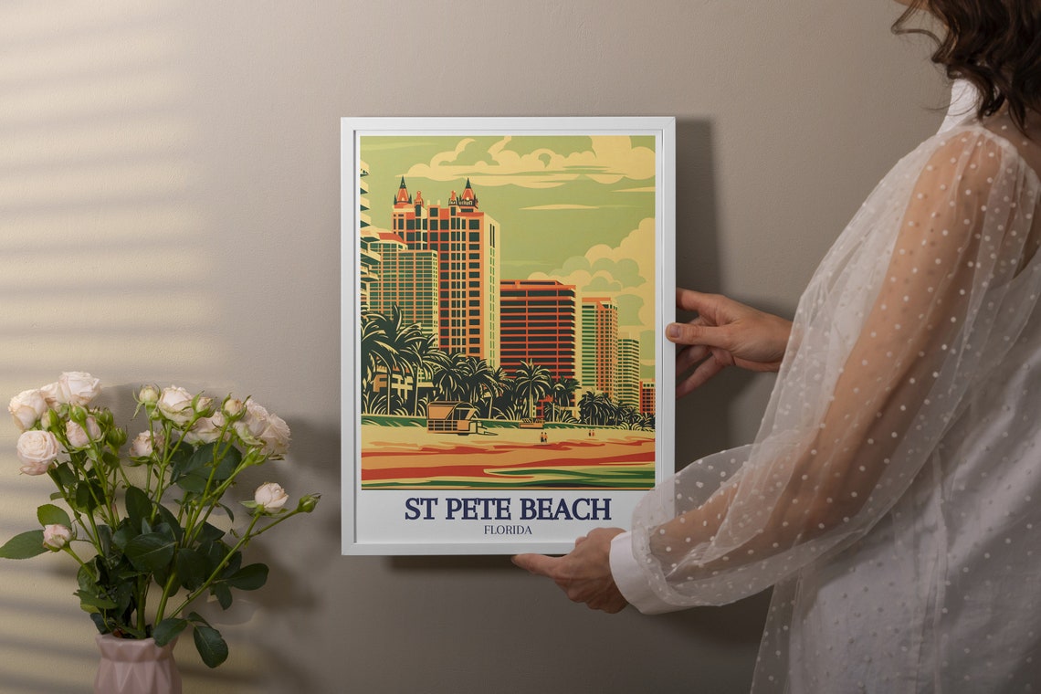 St Pete Beach Skyline Palm Trees Florida Retro Travel Poster - Image 2