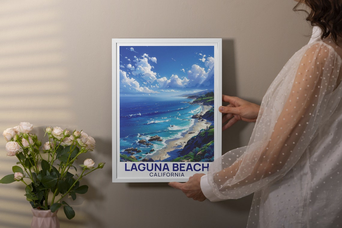 Laguna Beach Aerial Coastline Surf View California Travel Poster - Image 2