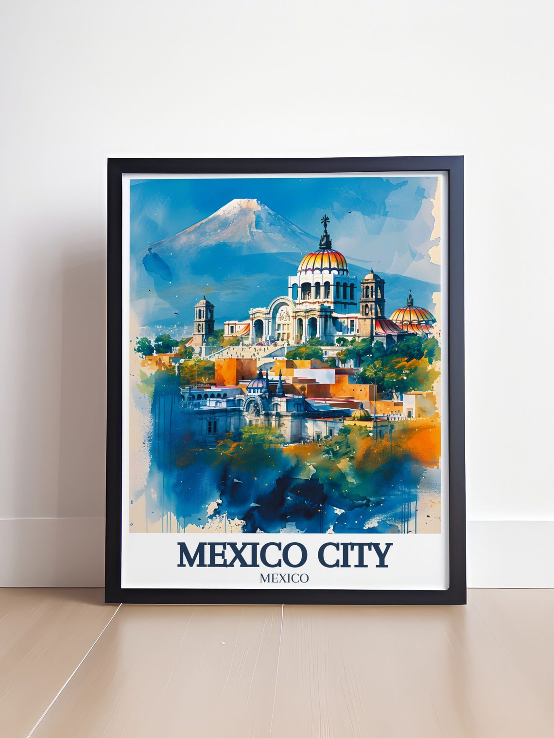 Mexico City Mexico Cathedral Watercolor Volcano View Travel Poster - Image 4