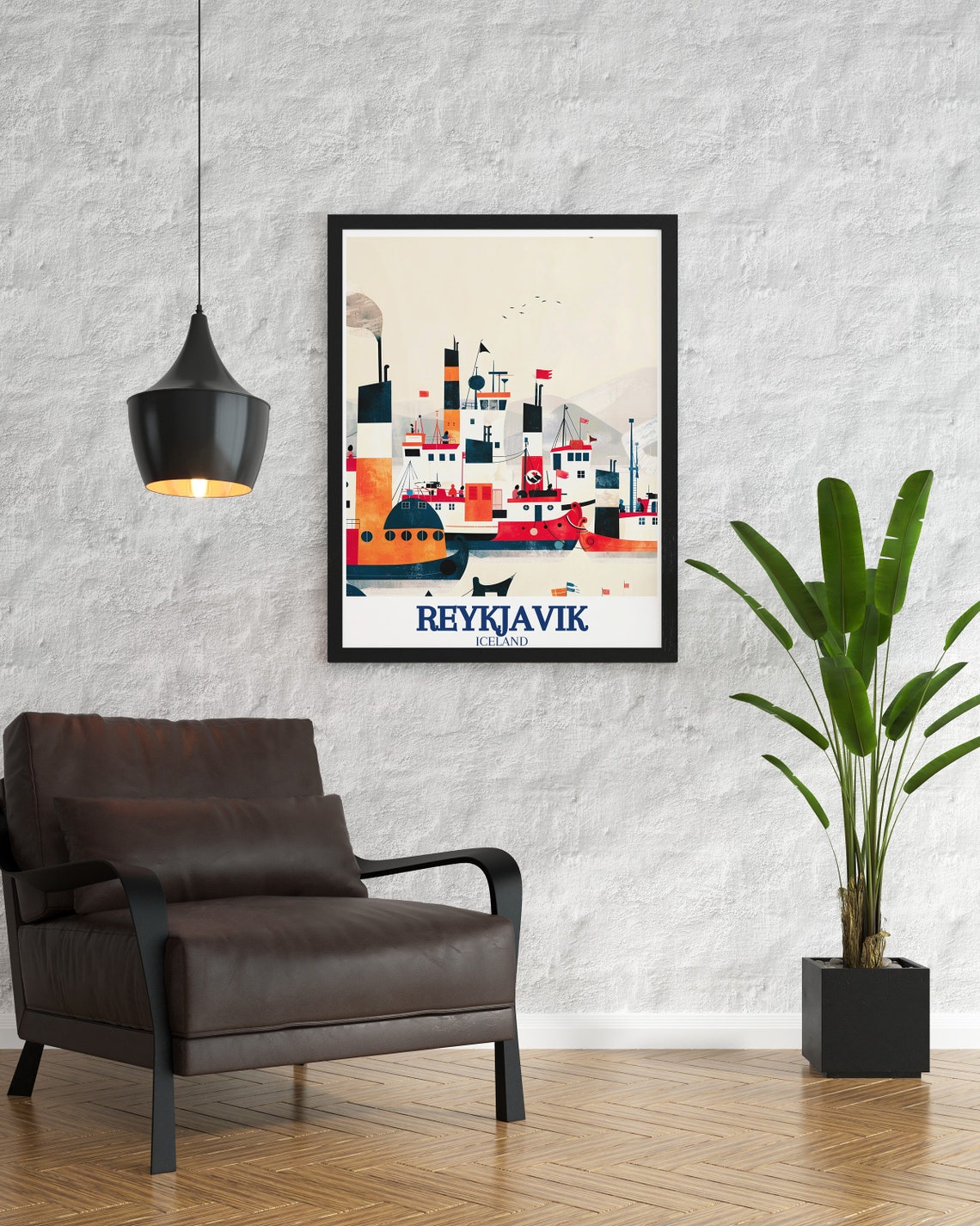 Reykjavik Old Harbour Colorful Ships Nautical Retro Iceland Poster - Image 3