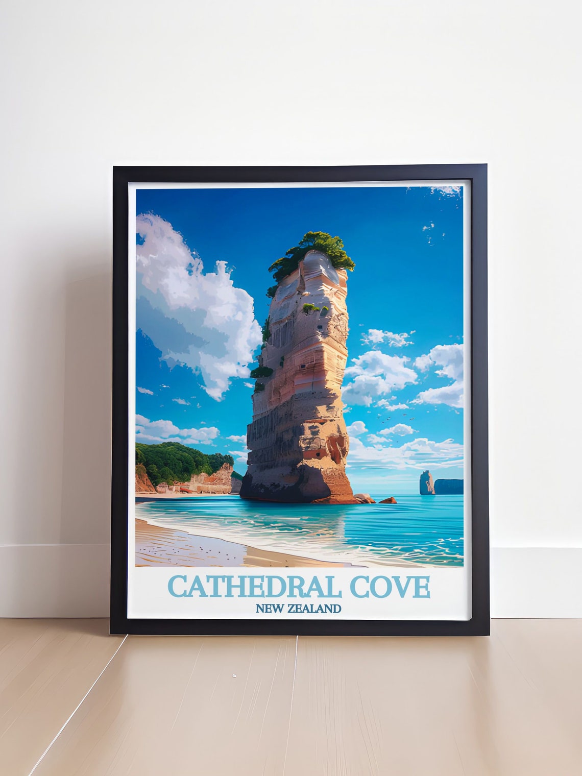 Cathedral Cove Towering Sea Stack Rock Formation Beach Poster - Image 4