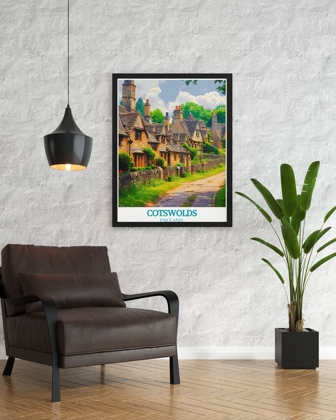 Cotswolds England Stone Cottages Along A Quiet Country Lane Poster - Image 2