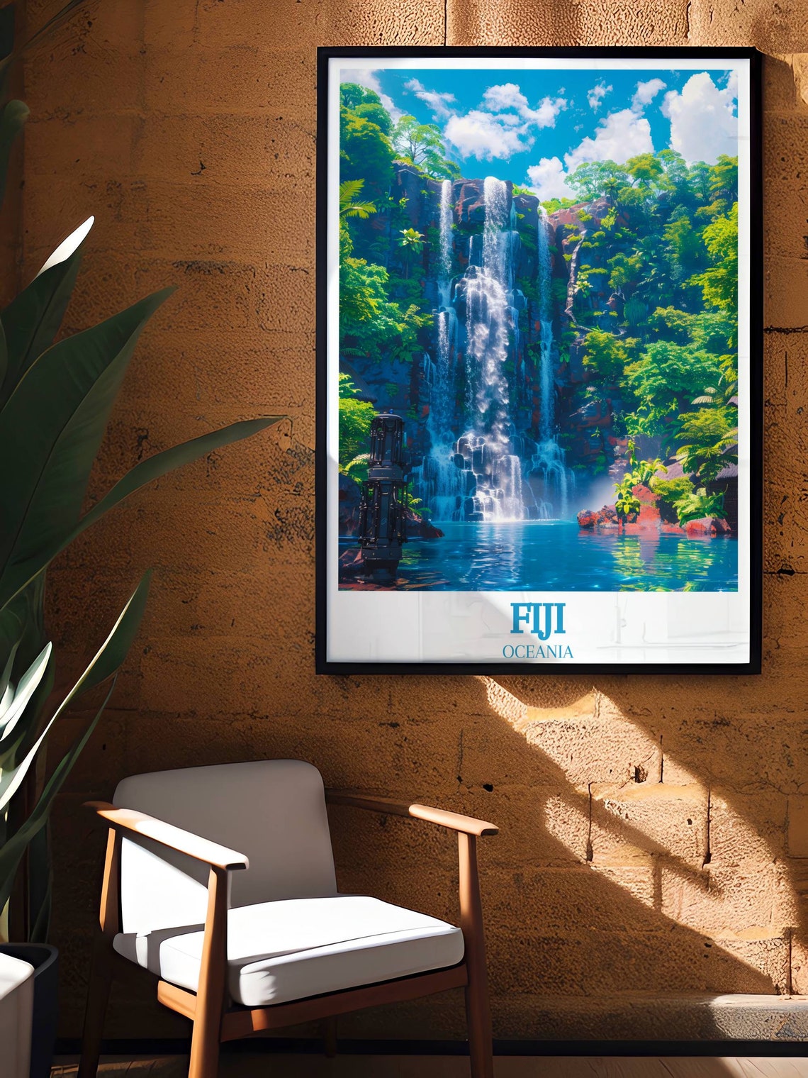 Fiji Oceania Tropical Waterfall Lush Rainforest Blue Pool Poster - Image 4