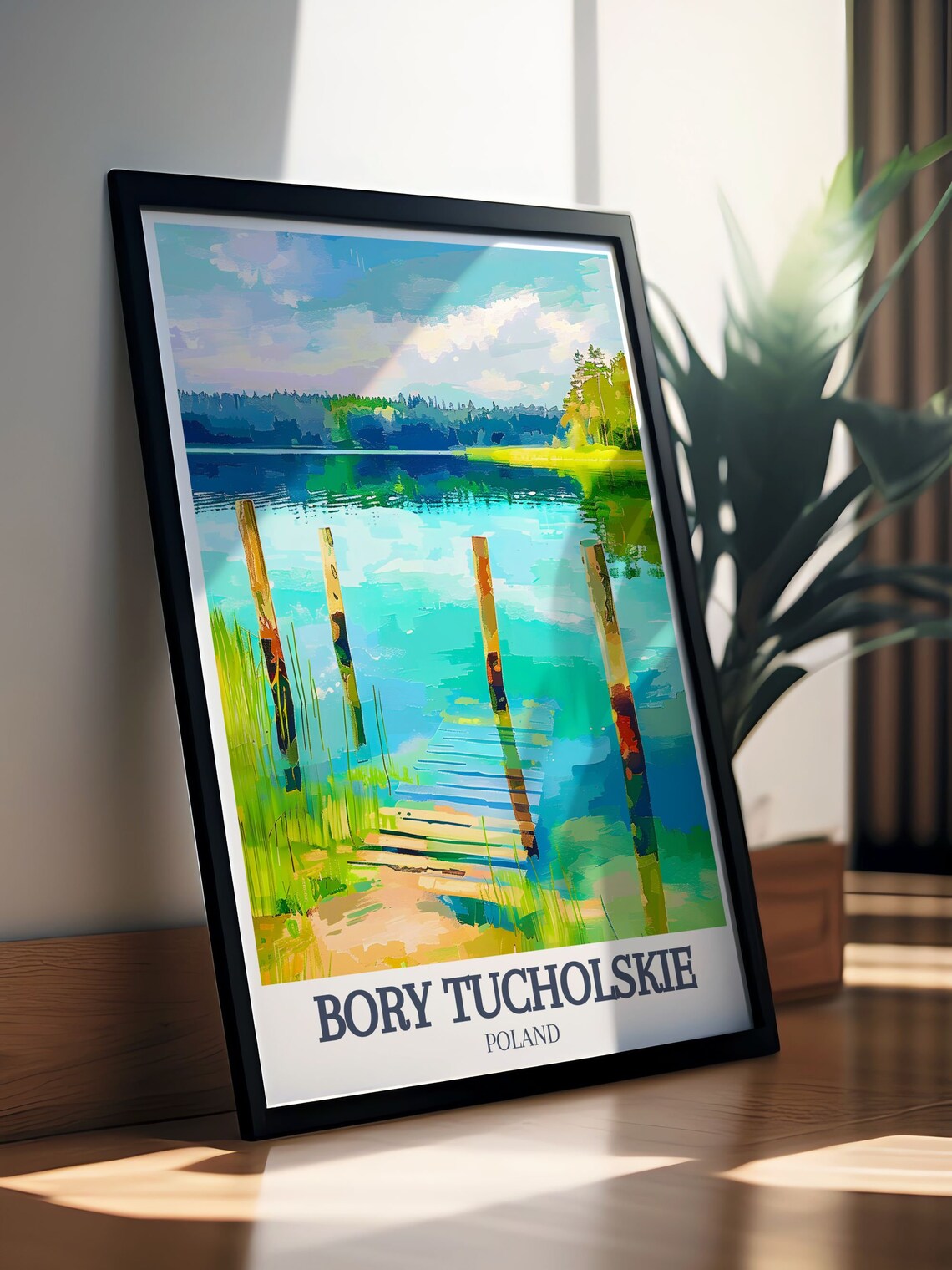 Bory Tucholskie Lake Pier Wooden Posts In Turquoise Water Poster - Image 3