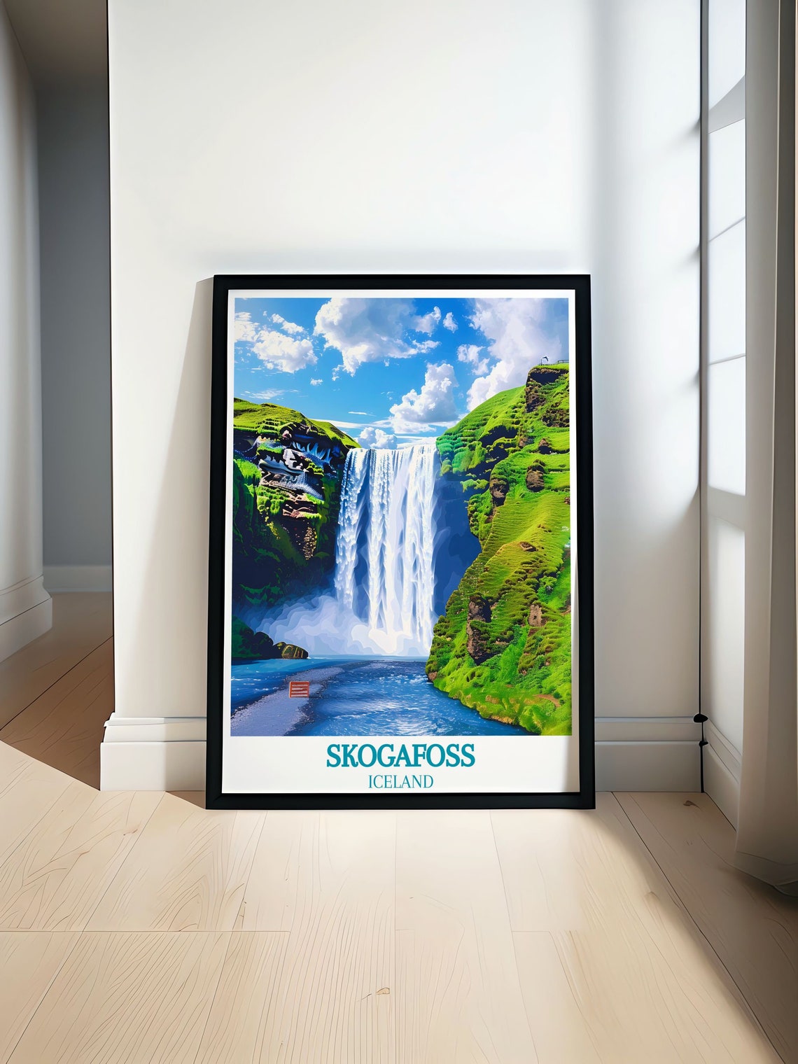Skogafoss Iceland Towering Waterfall Between Green Cliffs Poster - Image 4