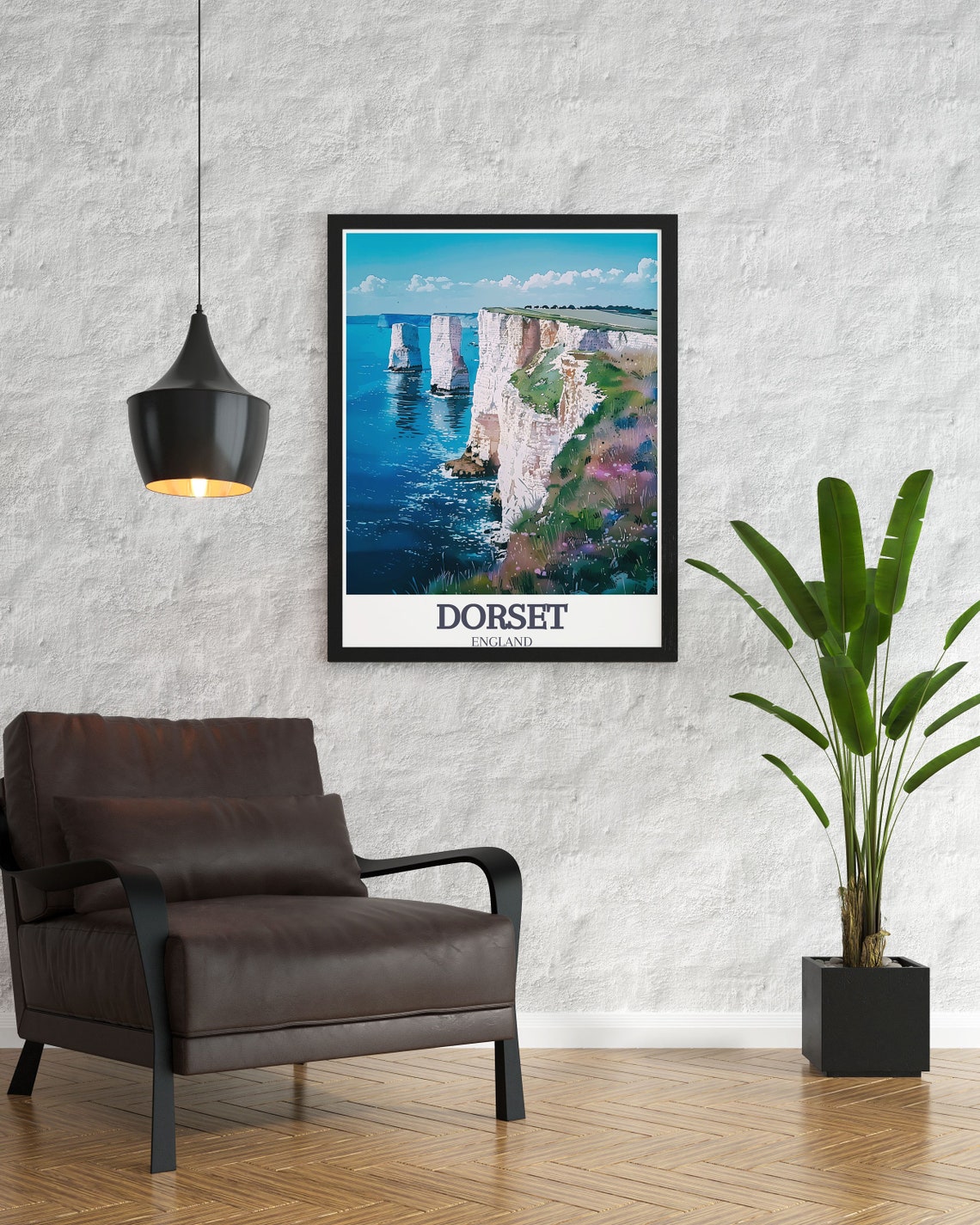 Dorset England Old Harry Rocks Chalk Stacks Above Deep Blue Poster - Image 2