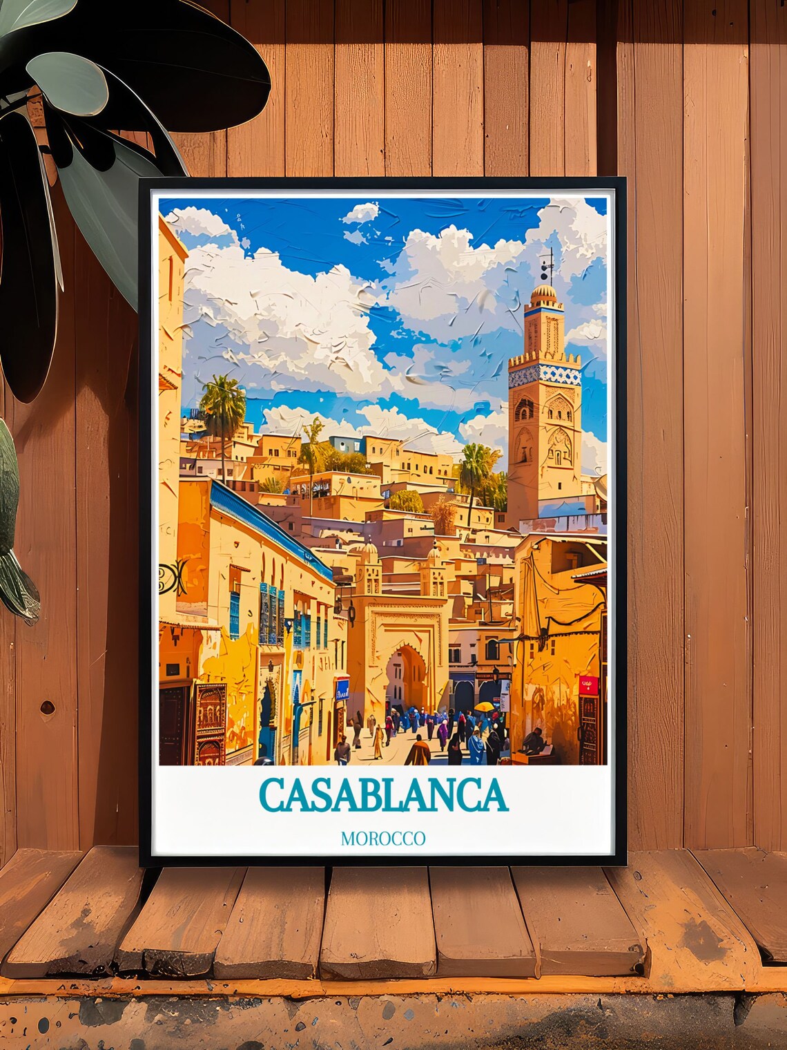 Casablanca Morocco Medina Street and Minaret Scene Art Poster - Image 3