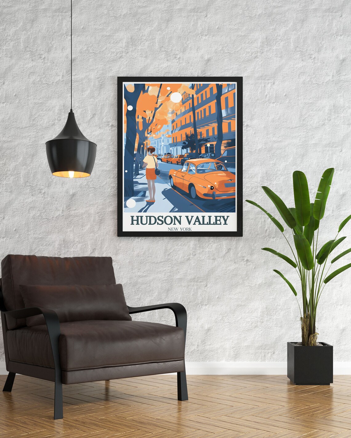 Hudson Valley New York Rhinebeck Autumn Street Vintage Car Poster - Image 2