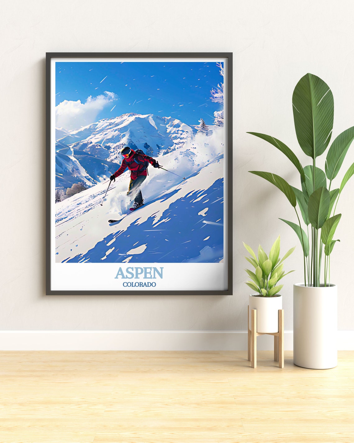 Aspen Colorado Skier Powder Run Red Jacket Ski Resort Poster - Image 2