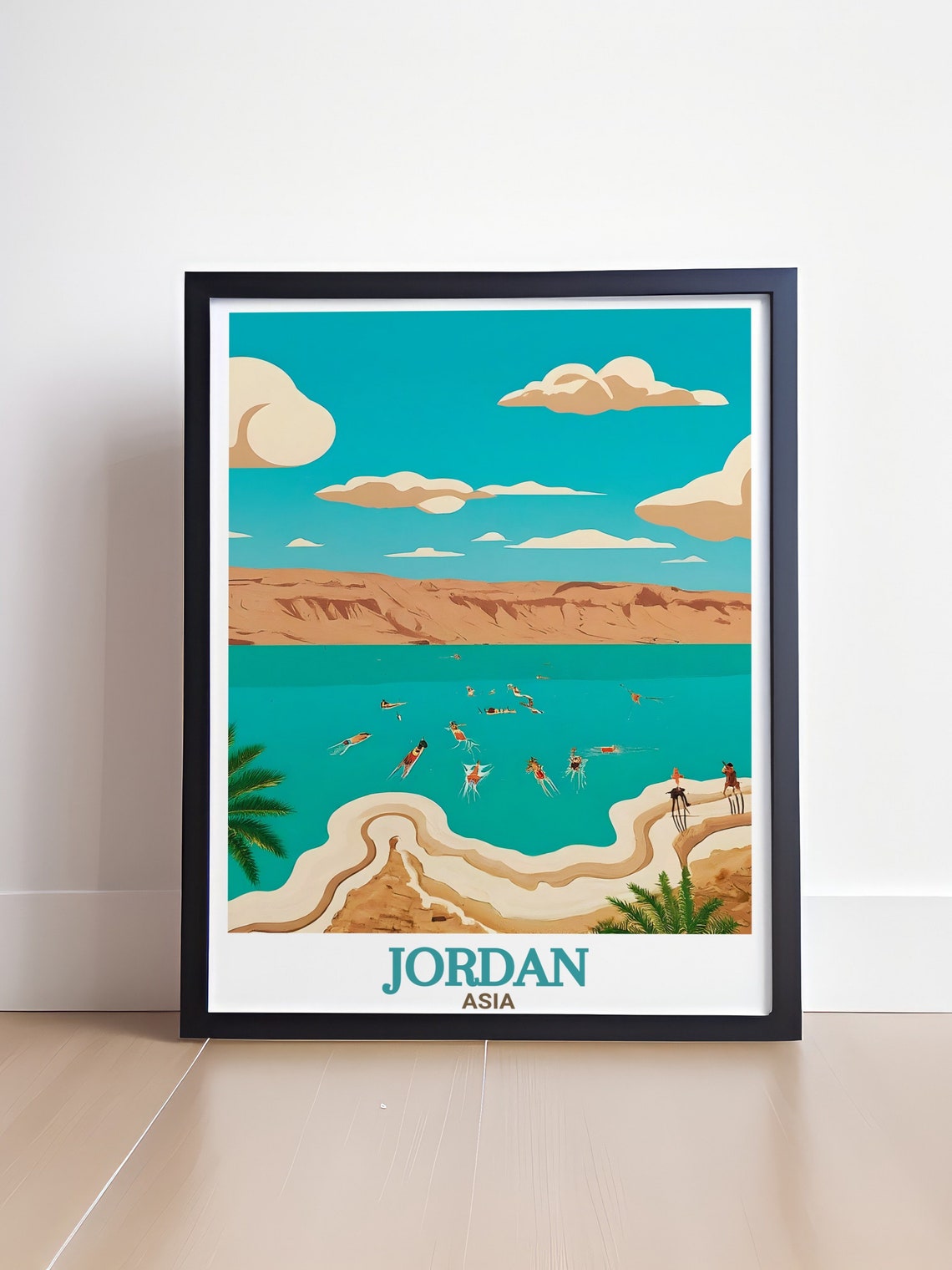 Jordan Dead Sea Floating Swimmers Salt Cliffs Scenic Travel Poster - Image 4