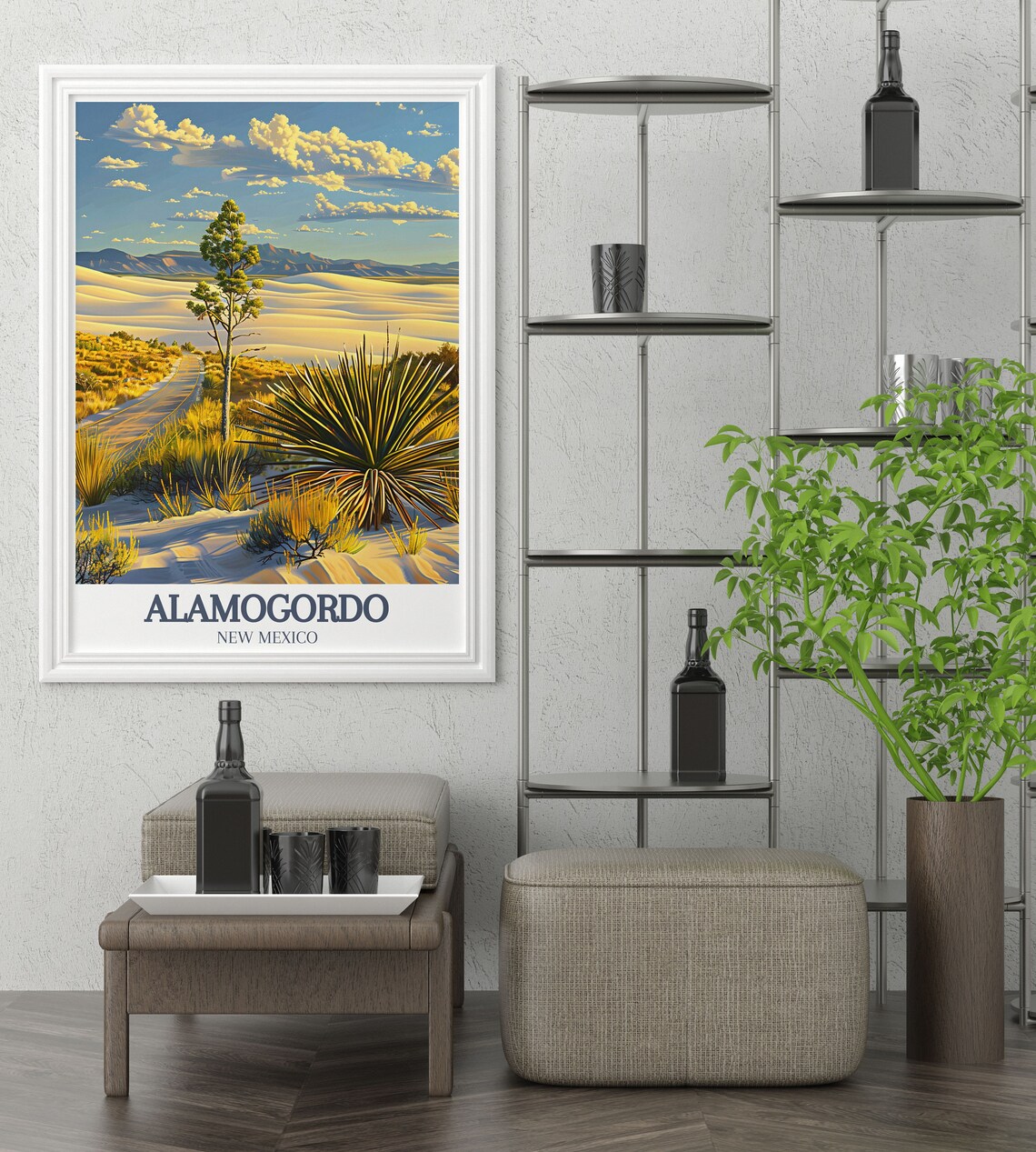 Alamogordo Golden Desert Road Yucca Plants Travel Art Poster - Image 2