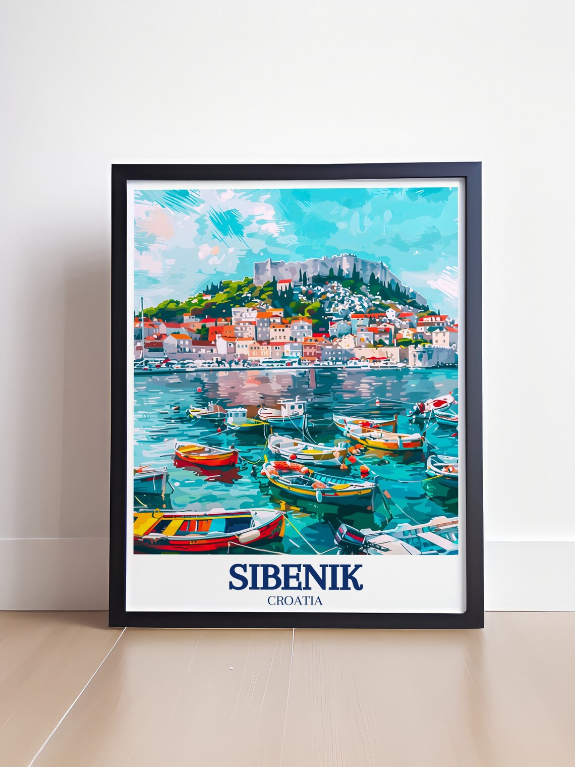Sibenik Croatia Harbor Boats and Fortress Hill Travel Poster - Image 4