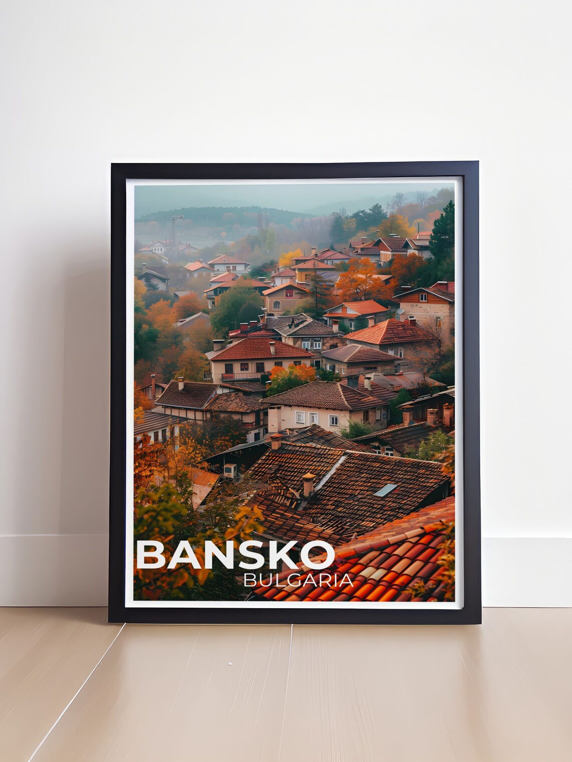 Bansko Bulgaria Old Town Rooftops Autumn Illustrated Travel Poster - Image 4