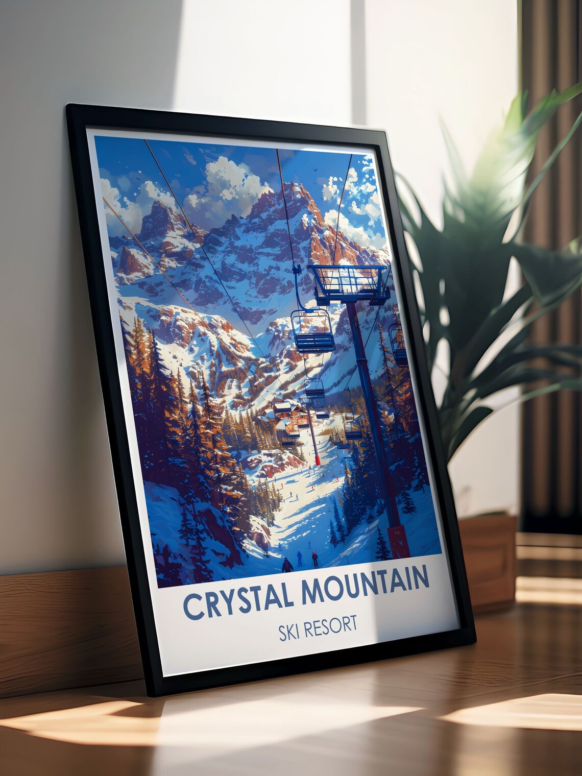 Crystal Mountain Ski Resort Chairlift Over Powder Slopes Poster - Image 2