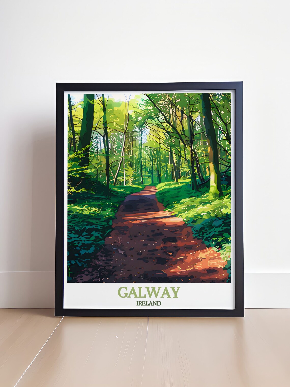 Galway Ireland Sunlit Green Forest Path Woodland Travel Poster - Image 4