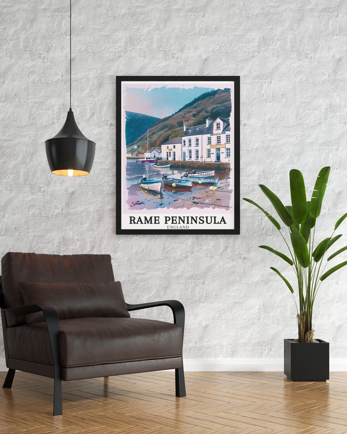 Rame Peninsula England Fishing Harbor Boats Watercolor Art Poster - Image 3