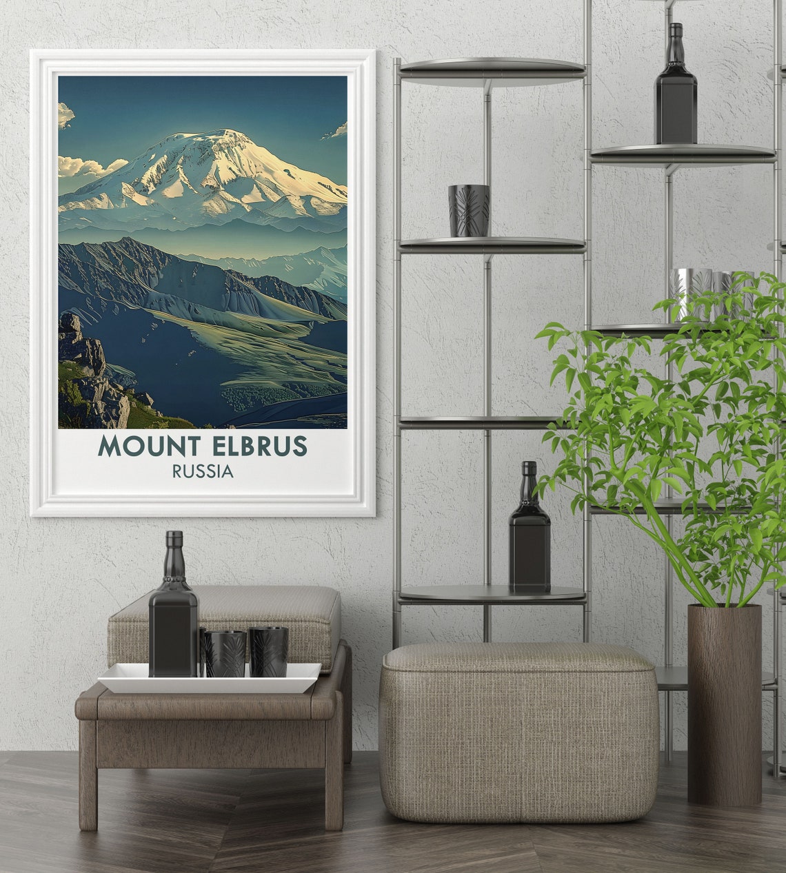 Mount Elbrus Russia Snowcapped Summit Above Layered Ridges Poster - Image 2
