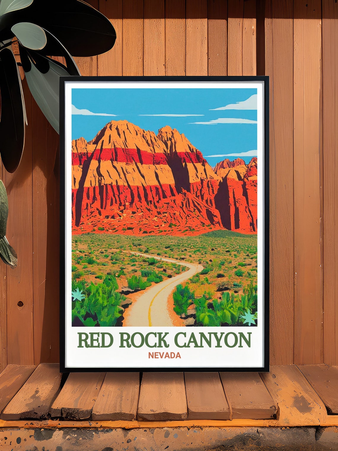 Red Rock Canyon Nevada Desert Road Red Escarpment Sunset Poster - Image 3