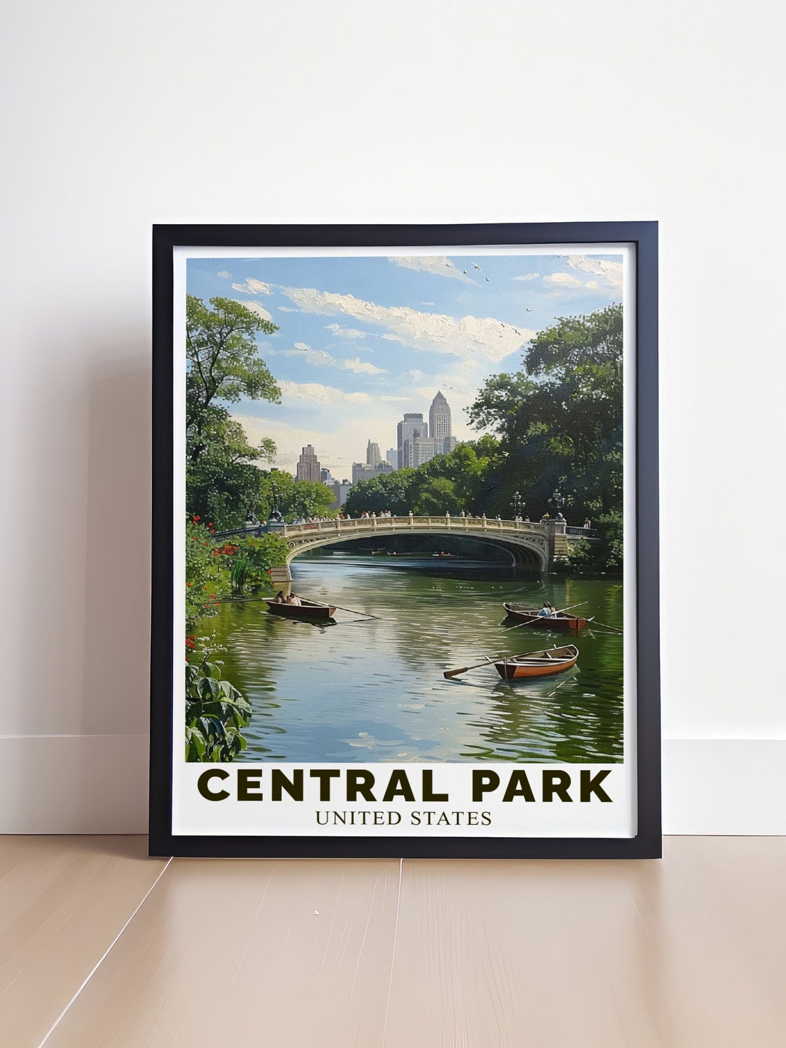 New York Central Park Bow Bridge Rowboats Summer Lake Poster - Image 4