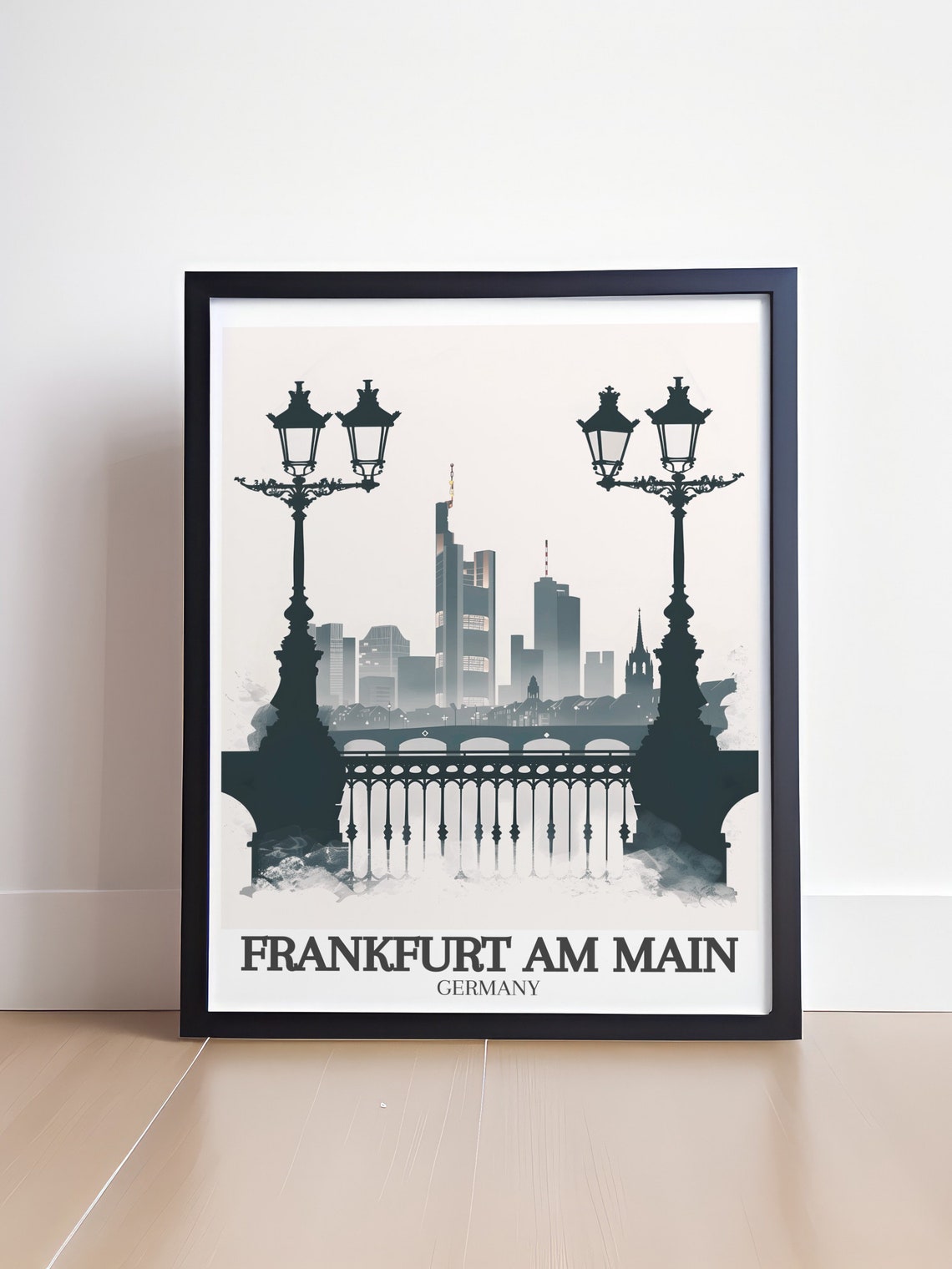 Frankfurt Am Main Iron Bridge Silhouette Skyline Travel Poster - Image 4