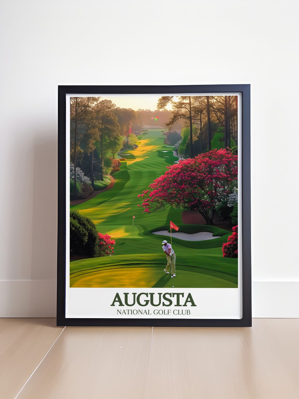 Augusta National Golden Hour Golfer Swing Azaleas Golf Poster - Image 4