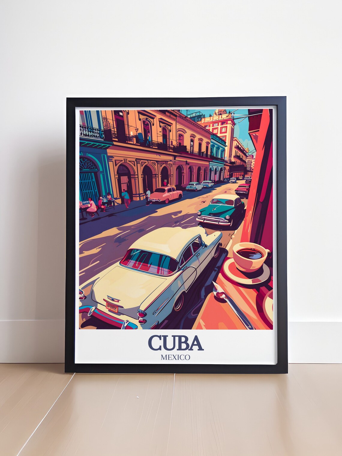 Mexico Cuba Classic Cars Colonial Street Vintage Travel Poster - Image 4