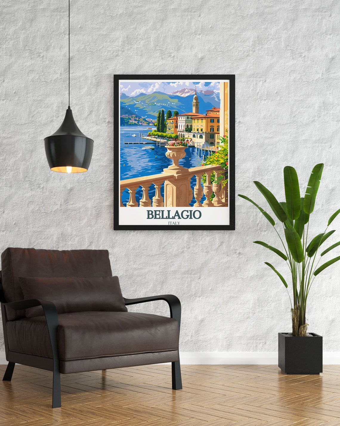 Bellagio Lake Como Villa Terrace Mountain Vista Classic Poster - Image 2