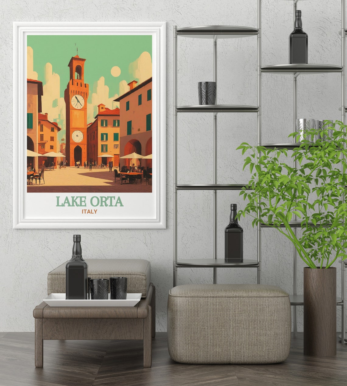 Lake Orta Piazza Motta Clock Tower in Warm Vintage Style Poster - Image 3