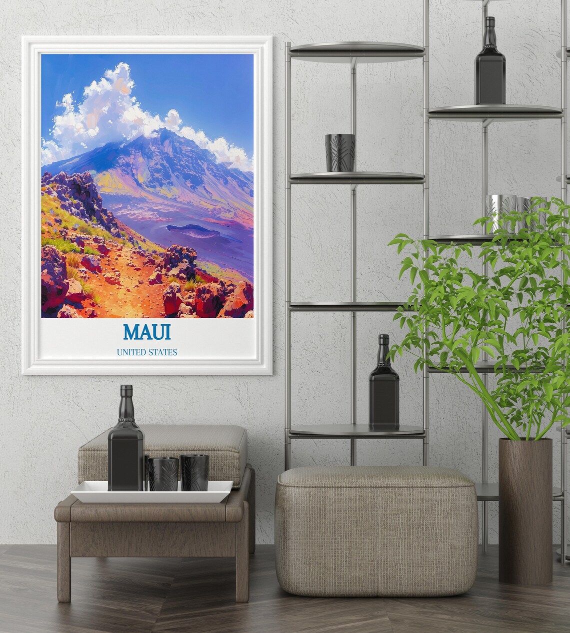 Maui Hawaii Volcano Crater Vibrant Colorful Landscape Travel Poster - Image 3