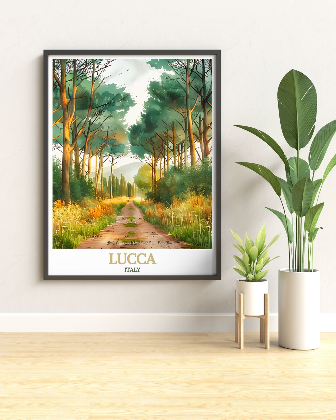 Lucca Italy San Rossore Park Pine Forest Trail Watercolor Poster - Image 3
