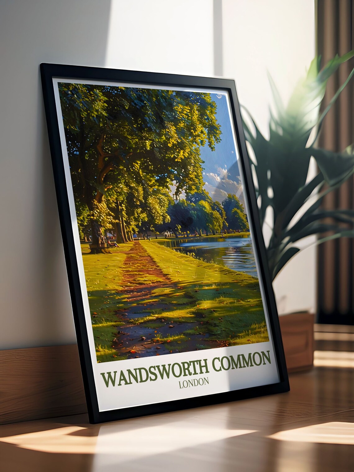 Wandsworth Common London Sunlit Park Pond Path Travel Poster - Image 2