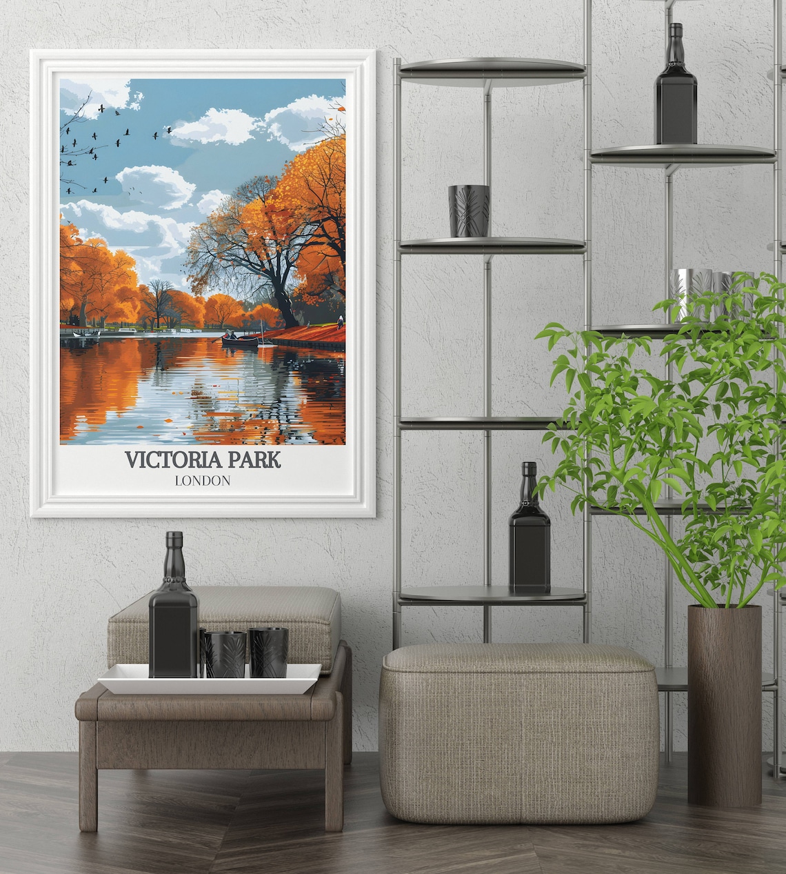Victoria Park London Autumn Lake Rowboat Golden Reflection Poster - Image 3