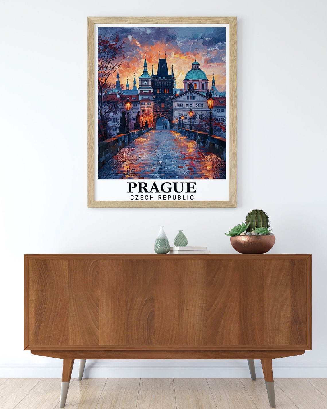 Prague Charles Bridge Golden Sunset Cobblestones Travel Poster - Image 3