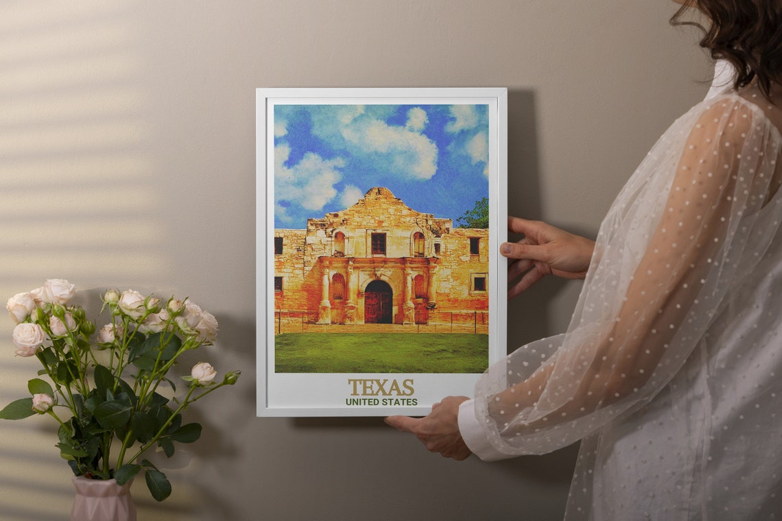 Texas The Alamo Historic Mission Facade Front View Travel Poster - Image 2