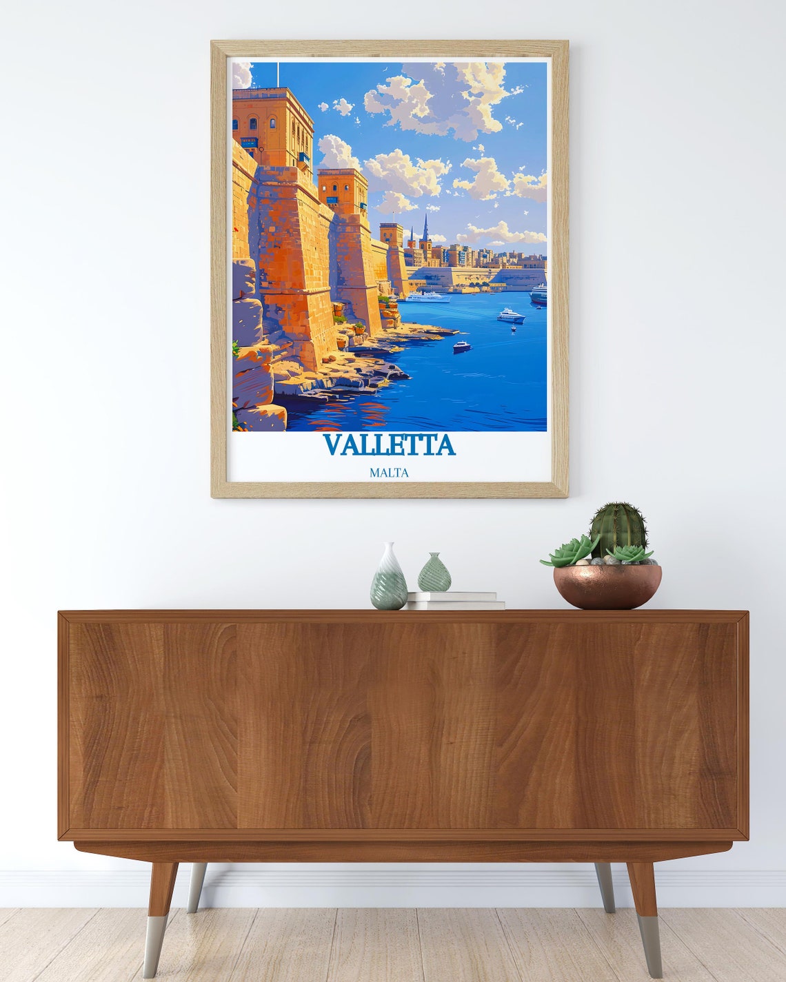 Valletta Malta Grand Harbour Limestone Bastions Seaside Travel Poster - Image 4