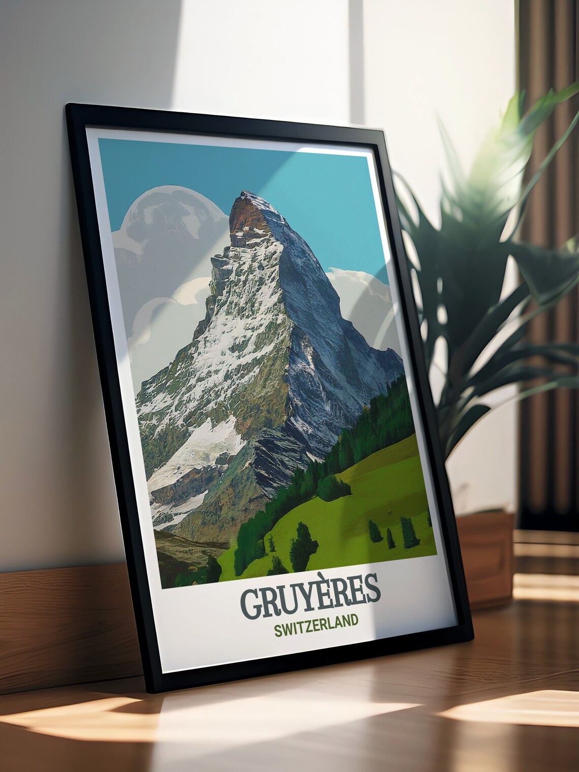 Gruyeres Switzerland Snowy Alpine Peak Vintage Travel Poster - Image 2