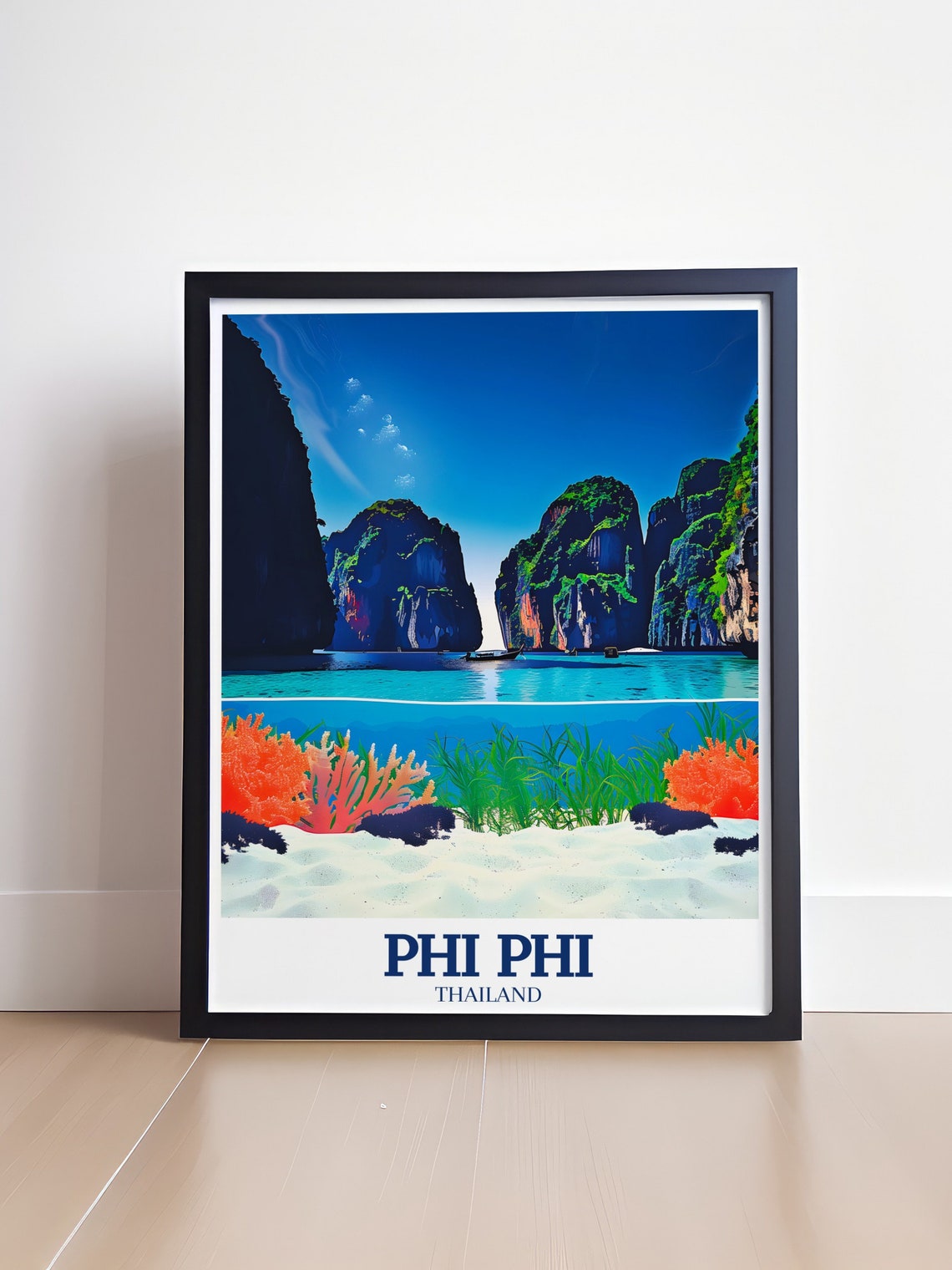 Phi Phi Thailand Limestone Karsts and Coral Reef Split View Poster - Image 4