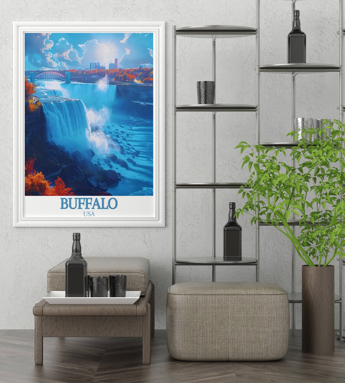 Niagara Falls and Rainbow Bridge in Autumn Buffalo USA Travel Poster - Image 3