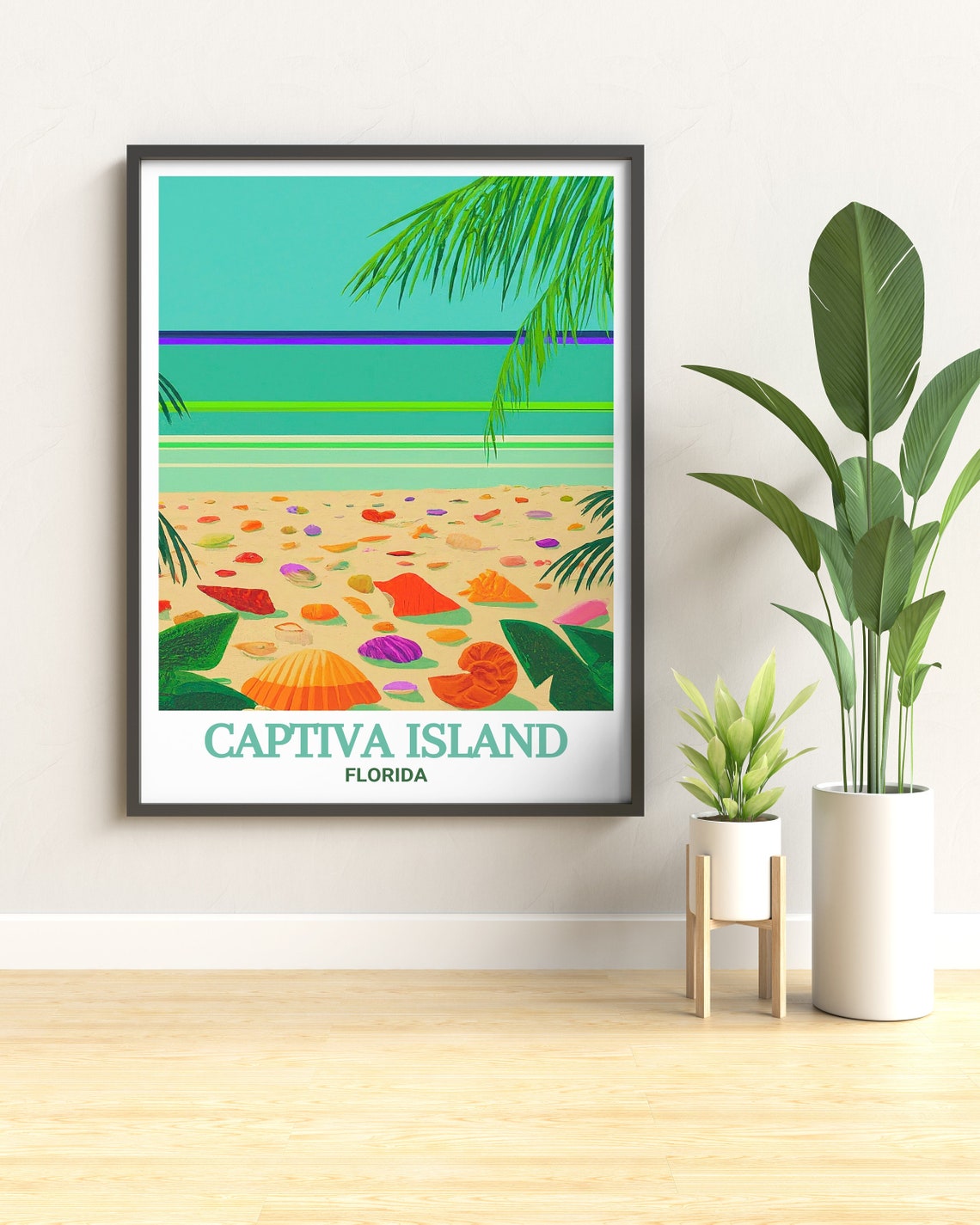 Captiva Island Florida Colorful Seashells Beach Palm Fronds Poster - Image 3